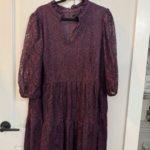 Jessica Howard Long Sleeve Lace Dress in Deep Purple
